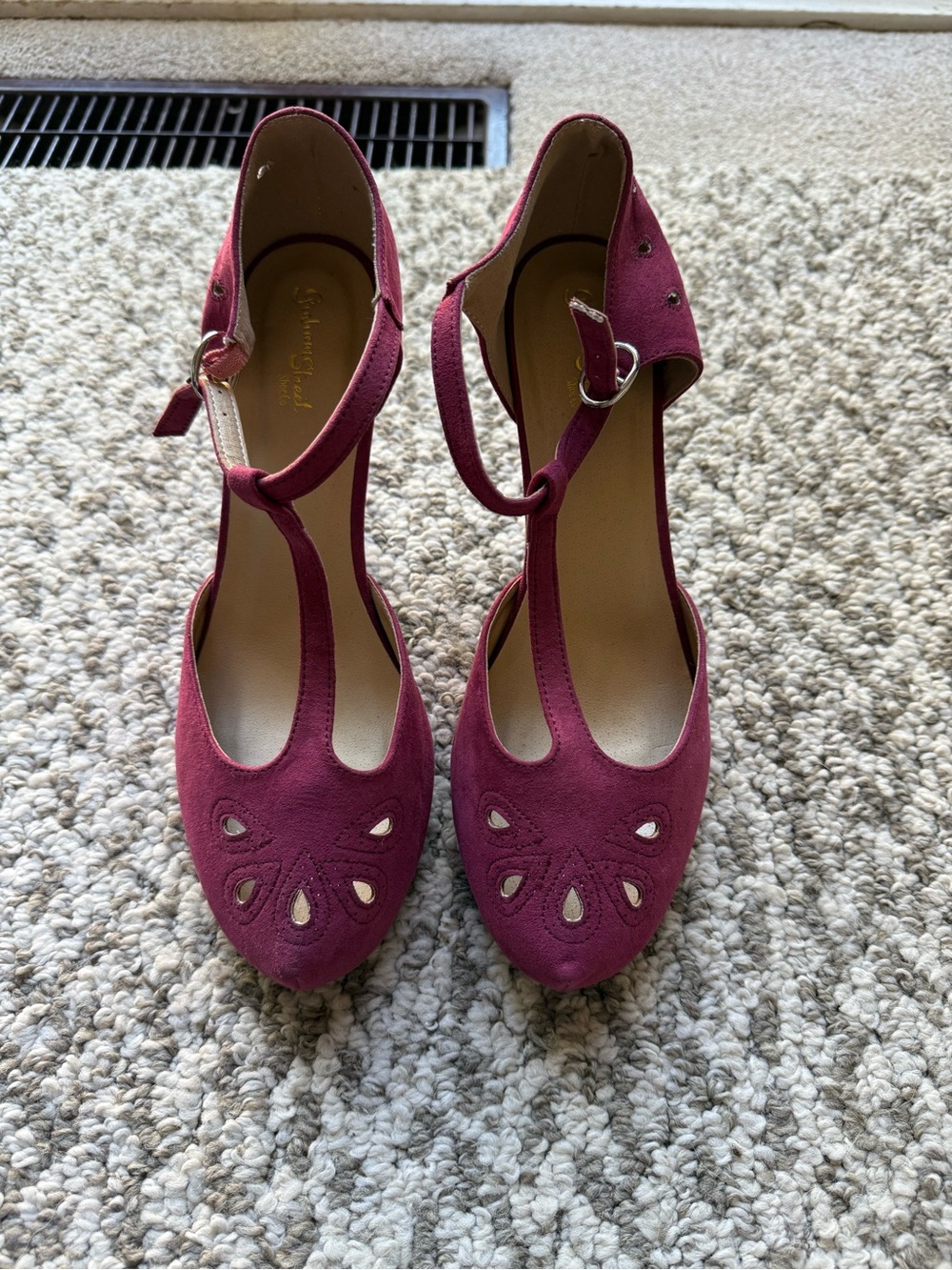 ModCloth Berry Suede T-Strap Heels